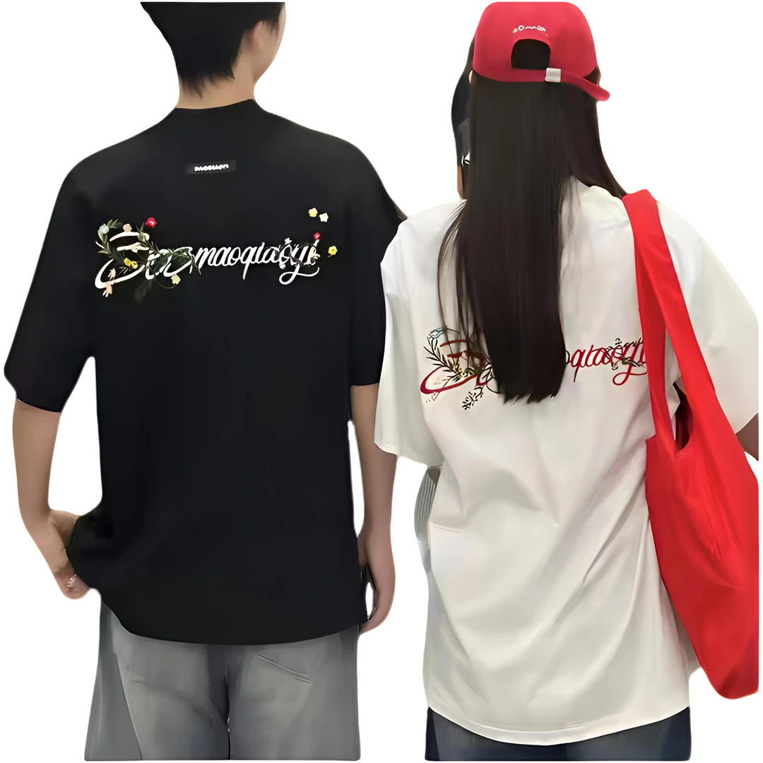 夏季刺绣半袖休闲短袖上衣夏季宽松穿搭圆领刺绣T恤圆领纯棉2025