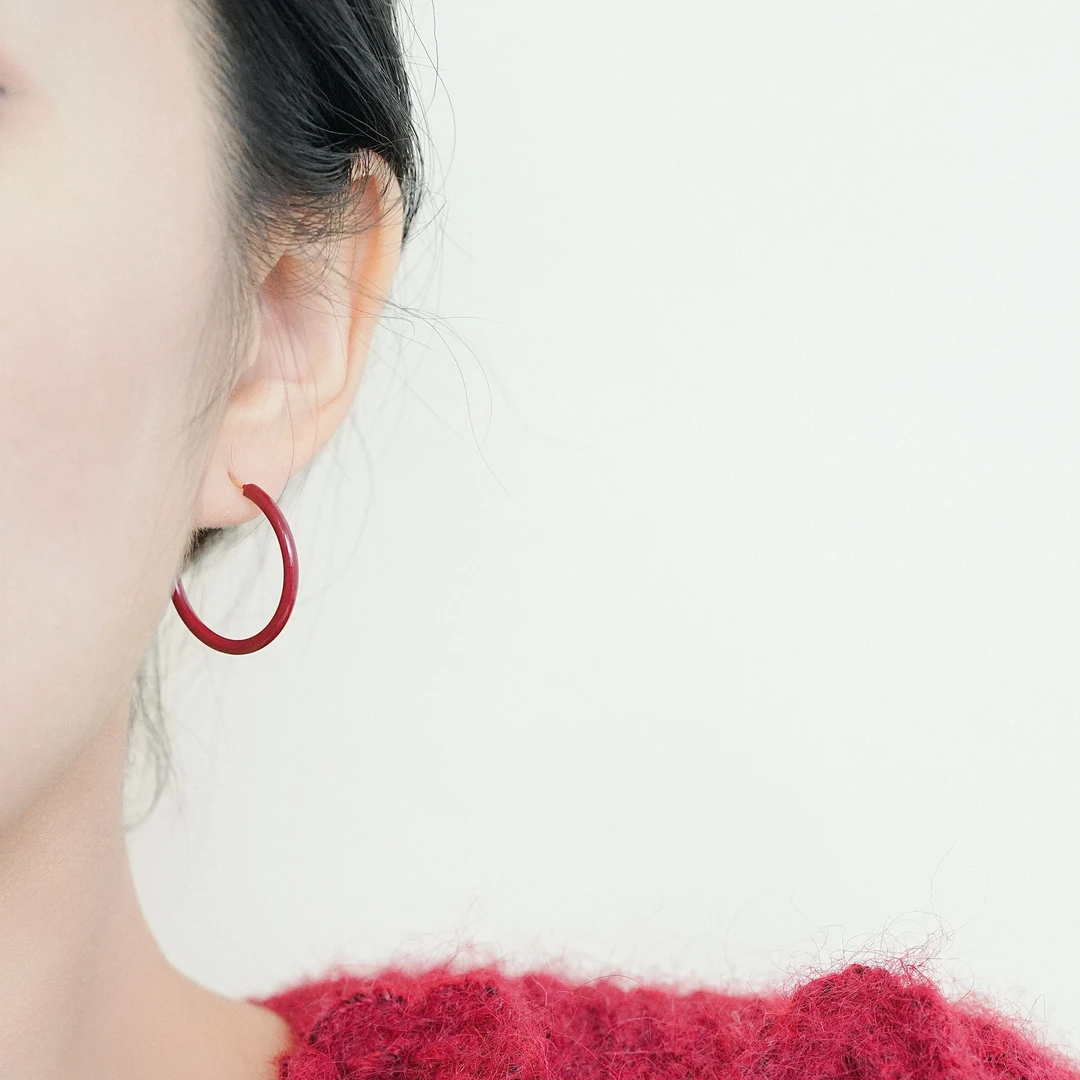 铜合金耳饰 秋冬红色圈圈耳环耳圈新款爆款小众设计女士耳扣