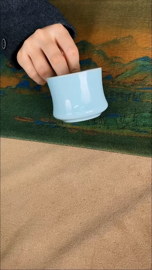 杯子瓷韩红 天青釉 束腰杯