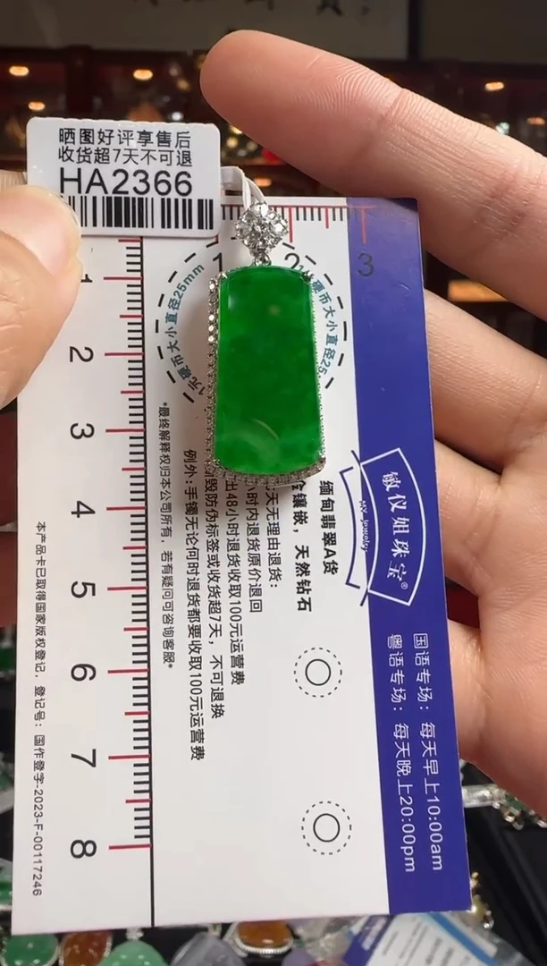 【闪购商品】翡翠颈饰18K金镶嵌HA2366冰辣绿无事牌