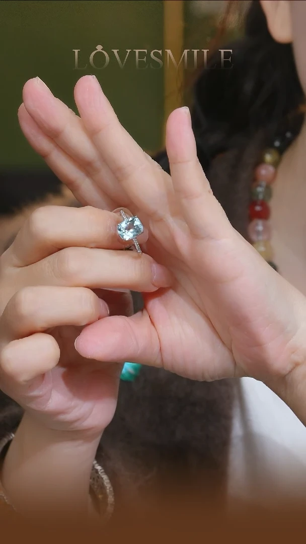 银S925镶嵌戒指海蓝宝石012戒指