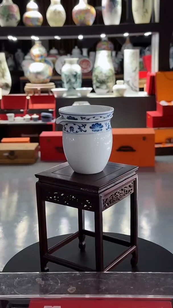 【闪购商品】釉中彩蓝芙蓉鹰嘴公道杯+茶漏