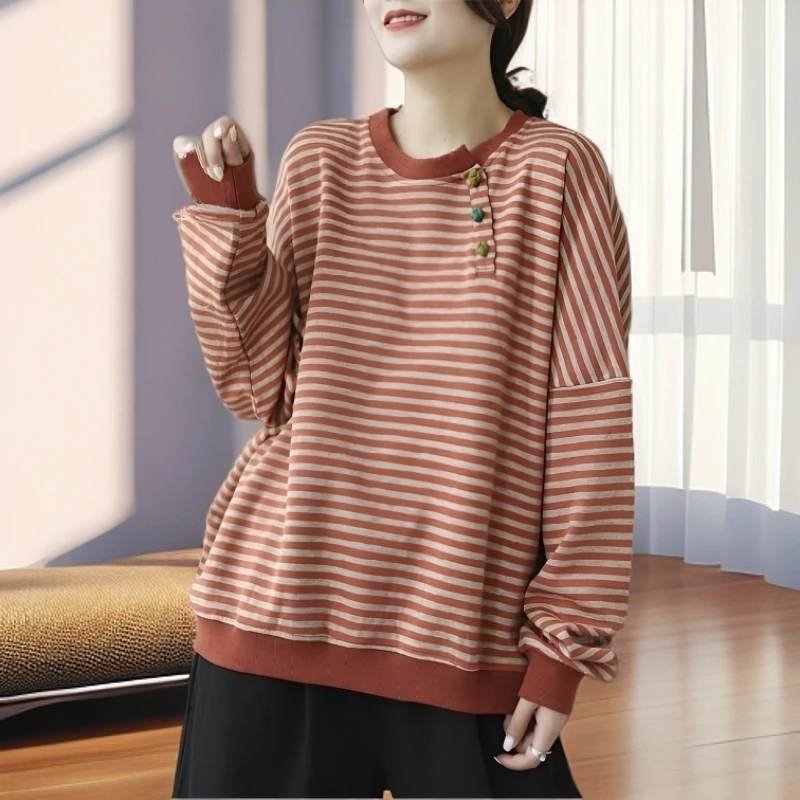 【雅岚女装】时尚洋气显瘦百搭商场专柜复古盘扣长袖卫衣休闲秋宽松