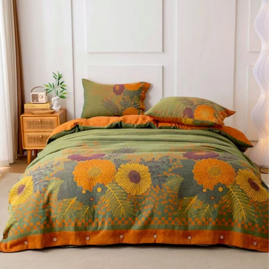 高端亲肤棉双层纱四件套--秋日暖阳（纽扣）