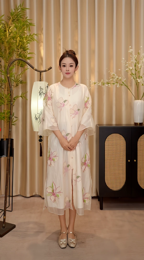 BB-2025「花影和诗」新中式圆领重工绣连衣裙