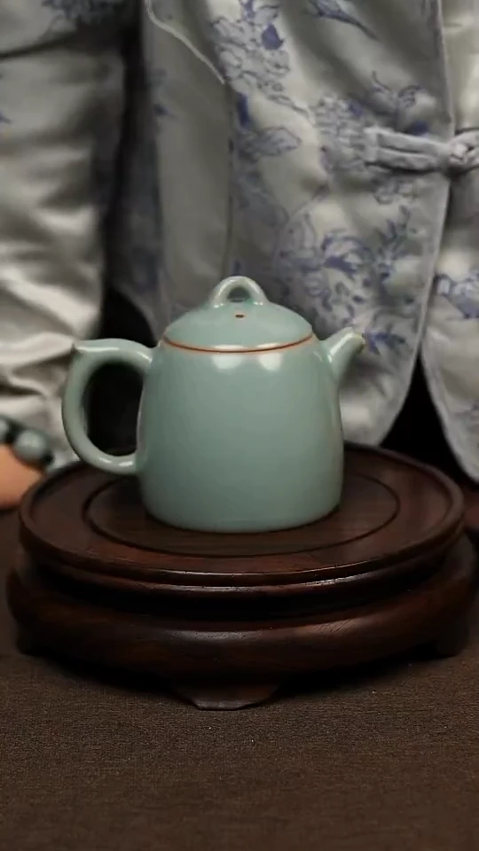 瓷片仿古天青手工秦权壶260ml 微瑕 不带礼盒