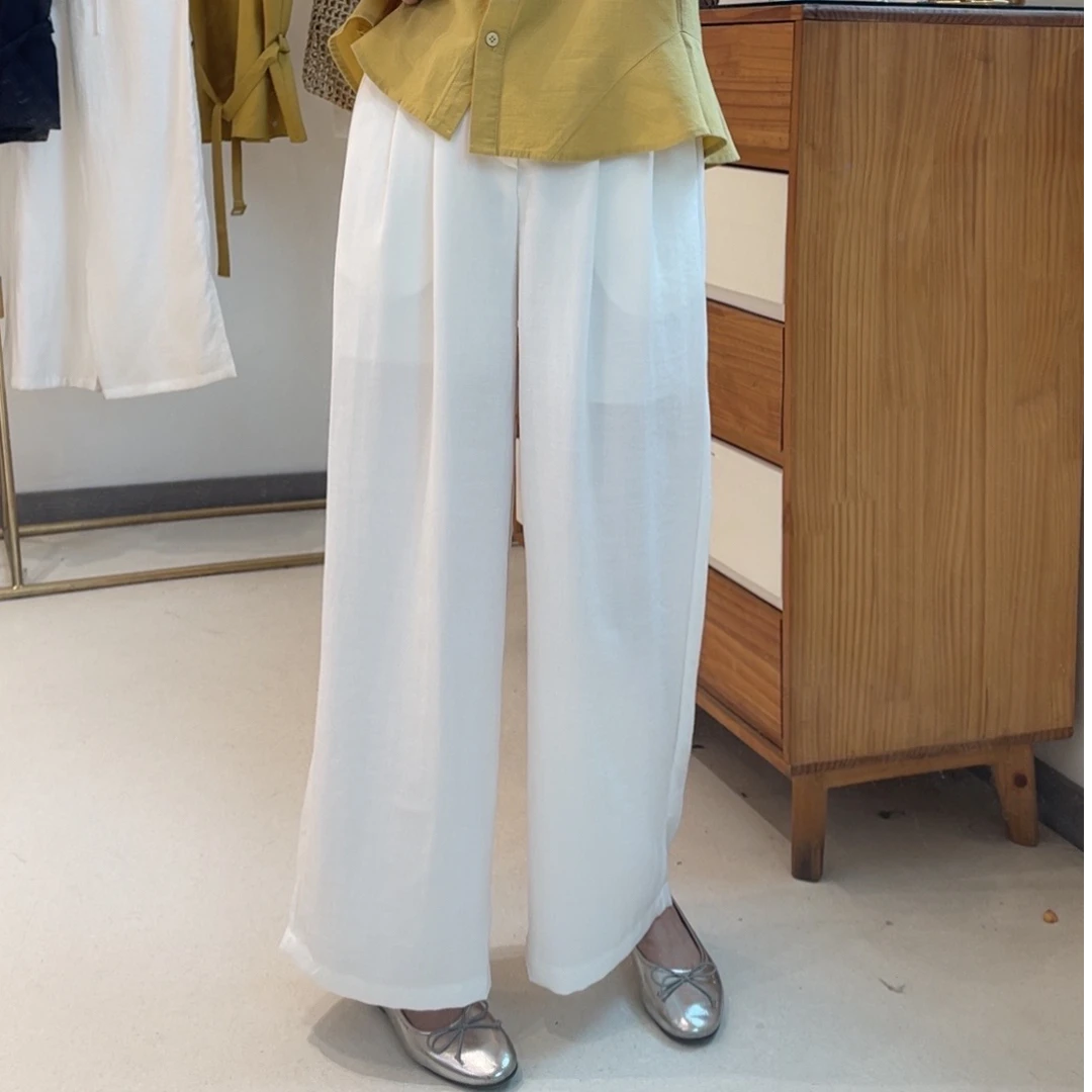 【菜菜家】凉感亚麻宽松直筒裤通勤显瘦遮胯九分时尚百搭休闲裤