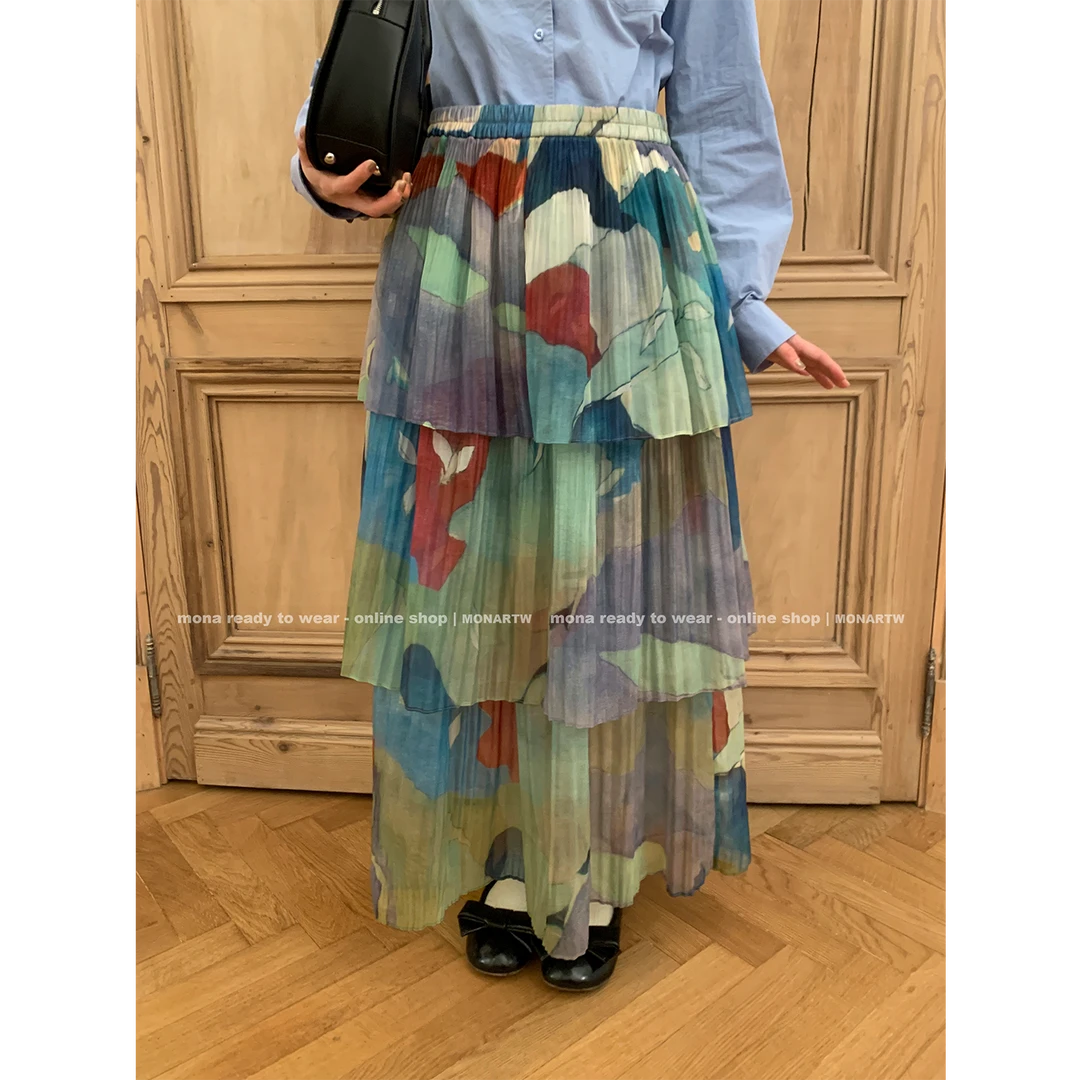 【Mona张绮贤】MONA压褶蛋糕裙 短长裙中腰半裙 O125G09856