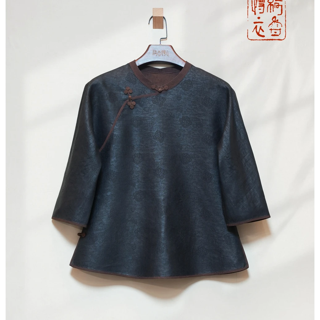 【绮香慢衣】春秋新款真丝绞罗香云纱·青末了老大襟上衣