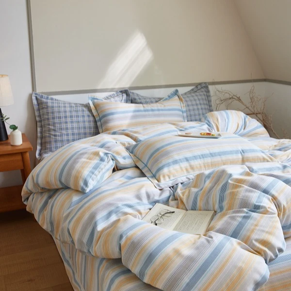 MJN专卖店同款 活性印染全棉磨毛印花被套单人 E-008 爱意条满-桔