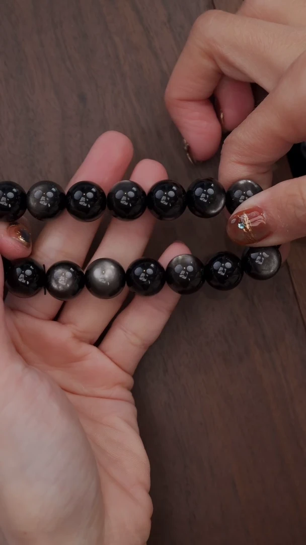 【闪购商品】黑曜岩手串未镶嵌银曜12m