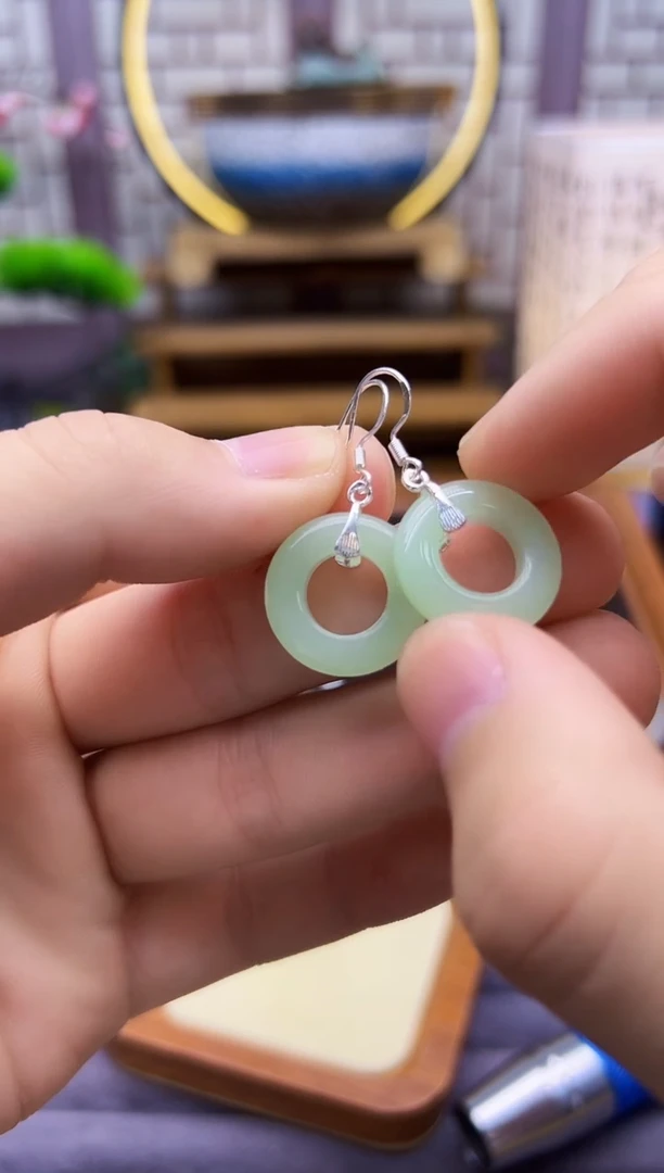 和田玉银S925镶嵌耳饰E355