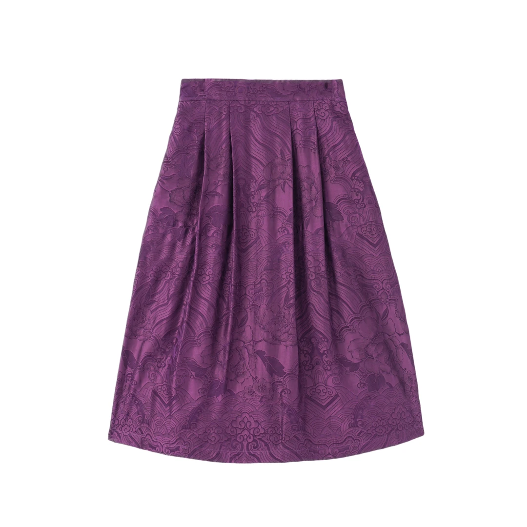 玉枕-YZ252287新中式香云纱桑蚕丝中国风复古时尚半裙女装