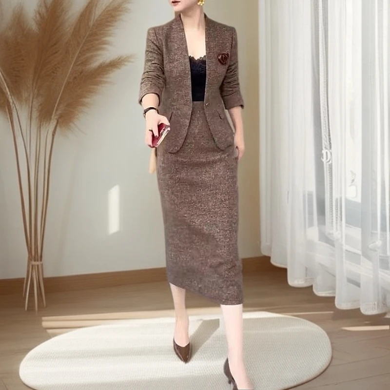 2025新款轻奢时尚洋气套装裙显气质高级感修身显瘦外套半身裙女款