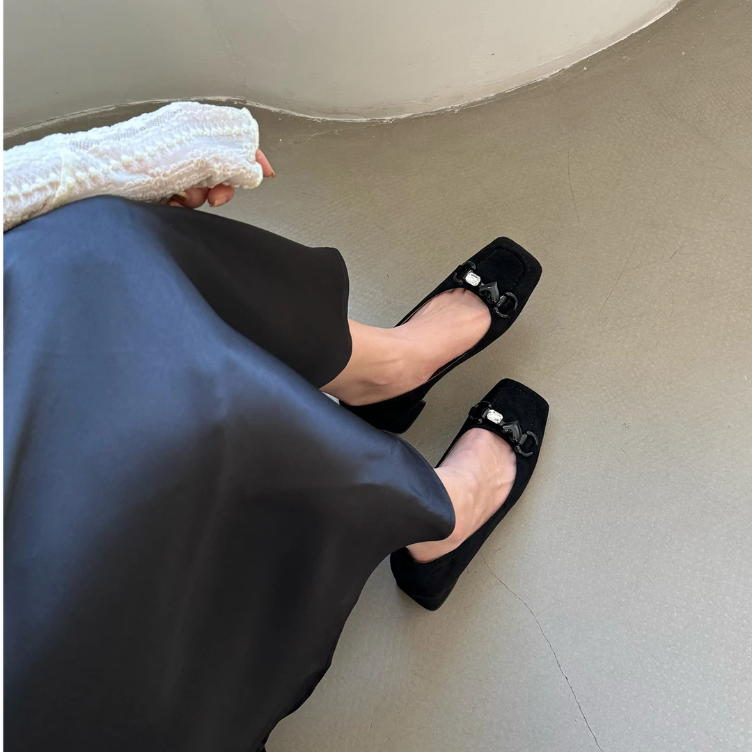 时尚温柔乐福单鞋粗跟高跟鞋2025年春秋新款女鞋浅口通勤工作鞋女