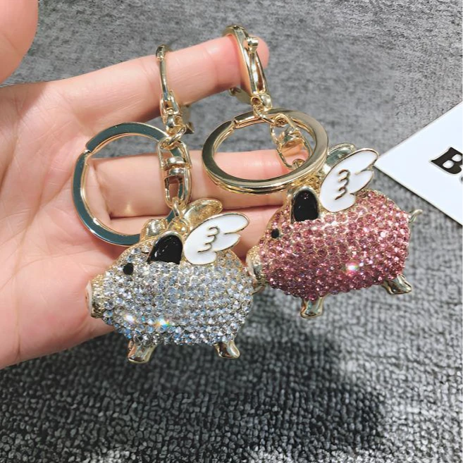 时尚飞天小猪生肖钥匙扣镶钻汽车钥匙链情侣小挂件