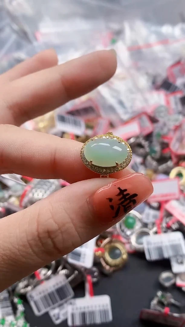 银S925镶嵌戒指翡翠天然A货缅甸翡翠