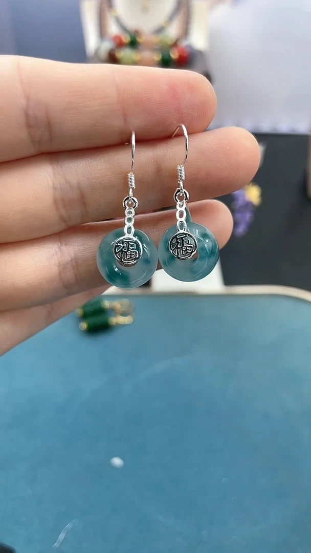 软玉银S925镶嵌耳饰山水*轮胎