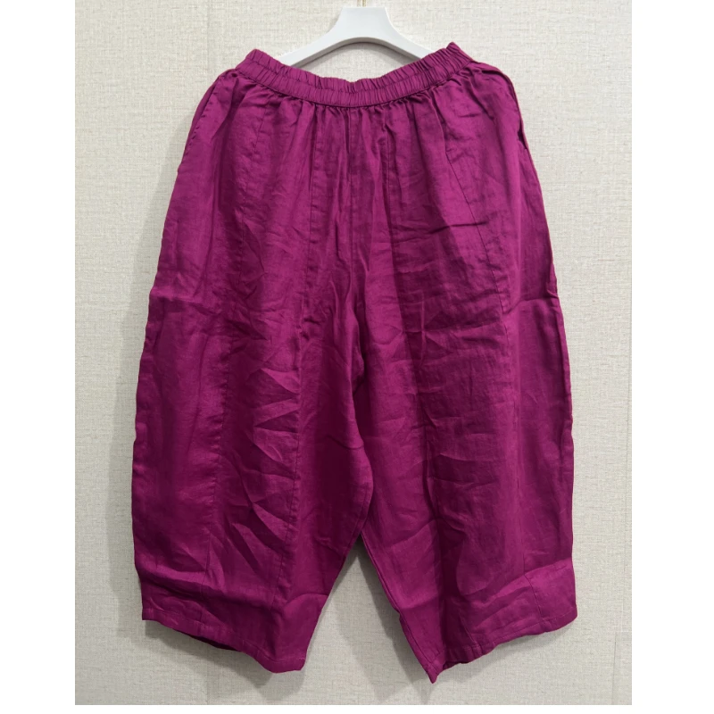 亚麻南瓜裤宽松休闲阔腿灯笼裤夏季新款松紧腰九分裤百搭时尚女士