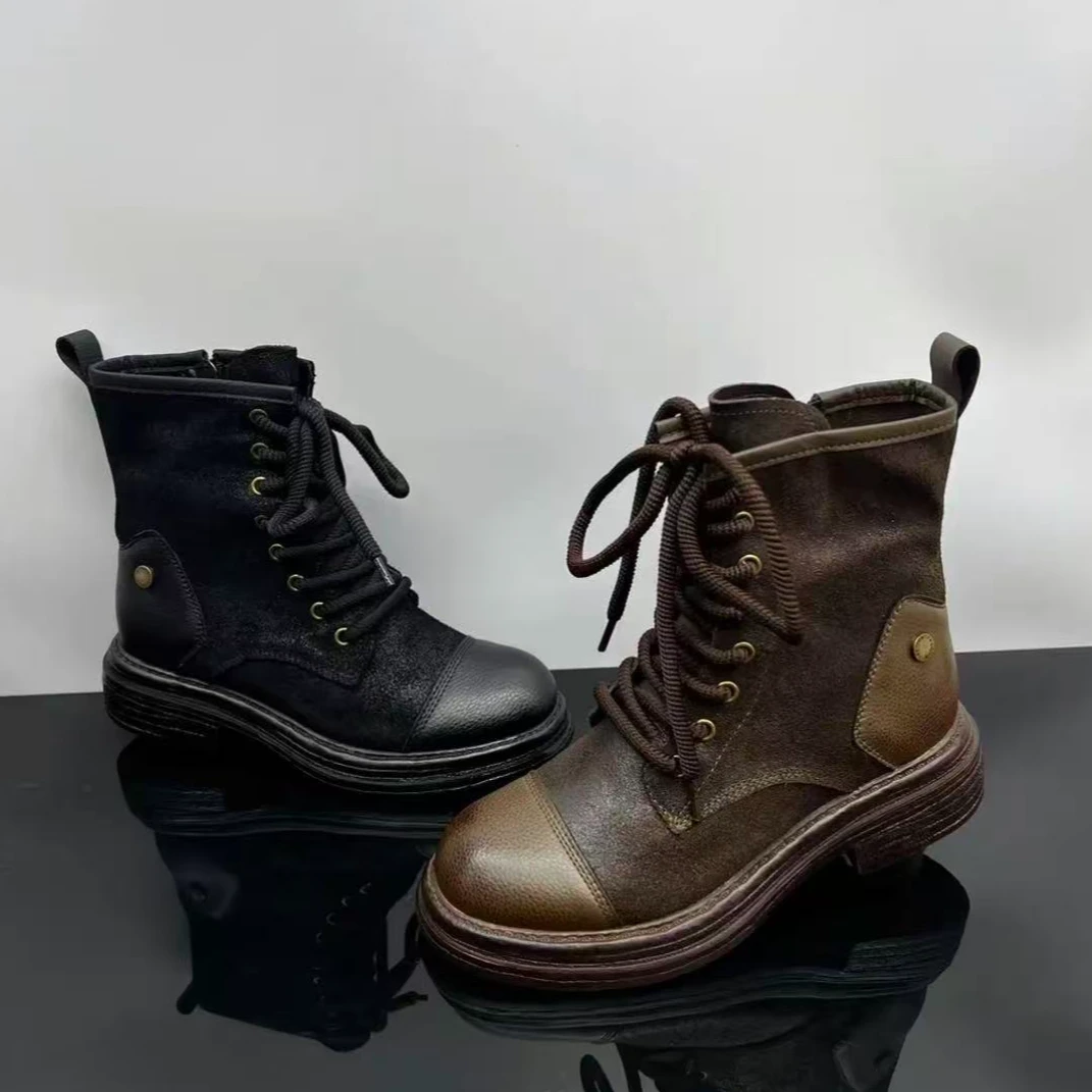 2594  纯色薄款中筒欧美风一脚蹬马丁靴秋冬加绒靴子女士