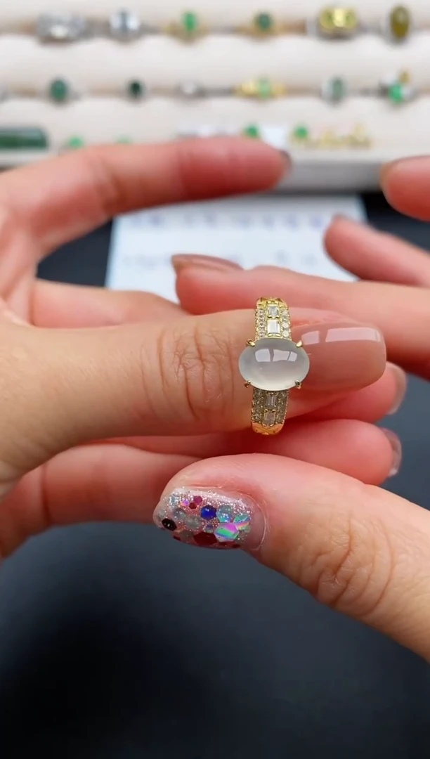 银S925镶嵌戒指翡翠缅甸天然A货翡翠11  4-10