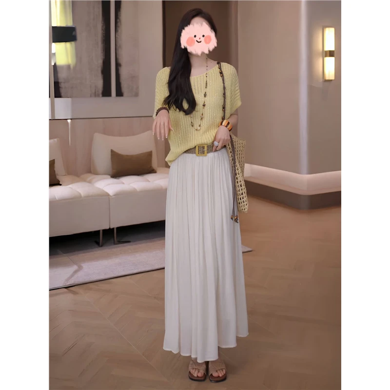 夏季时尚百搭洋气蝙蝠袖针织衫今年流行百褶半身裙两件套显瘦套装