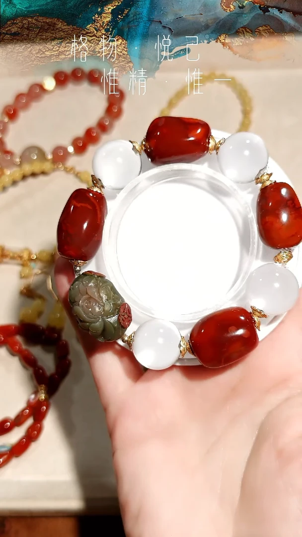 银S925镶嵌原矿火焰纹南红玛瑙全净体双A白水晶老盐源等