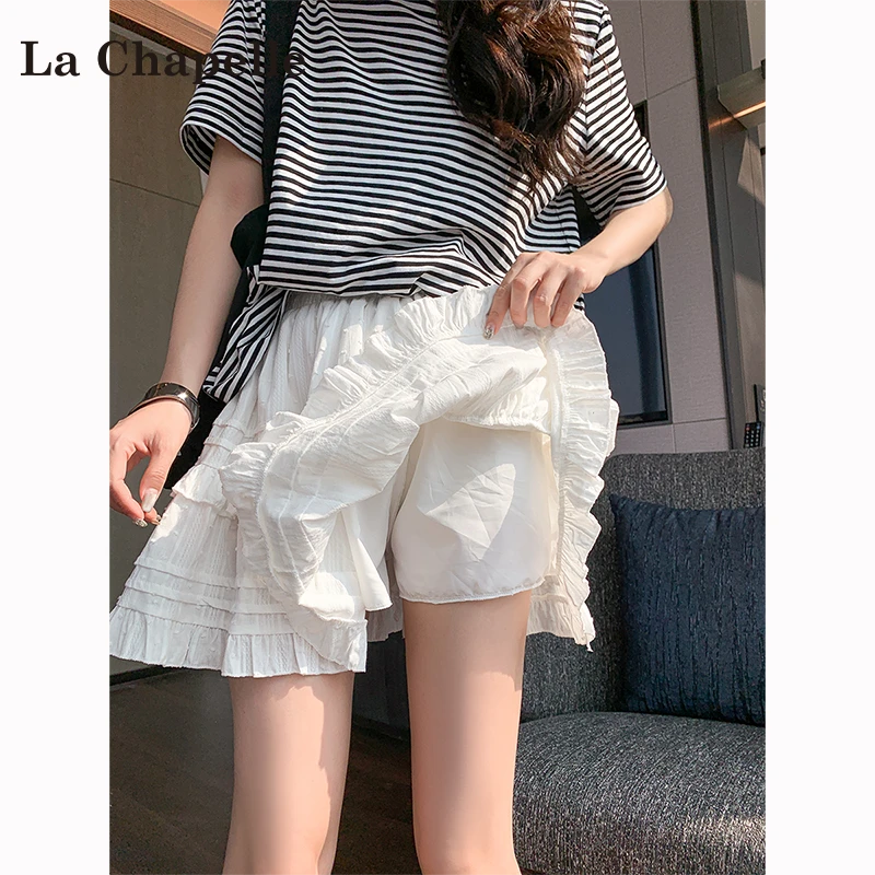 拉夏贝尔白色蓬蓬蛋糕半身裙女2025夏季新款小个子a字芭蕾风短裙
