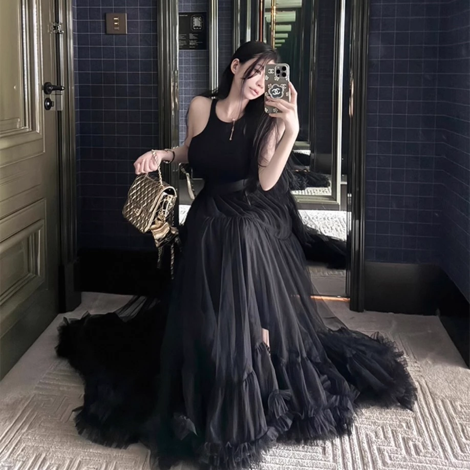 风华珏（迷蝶）法式复古不规则大摆网纱中长款高级感显瘦半身裙