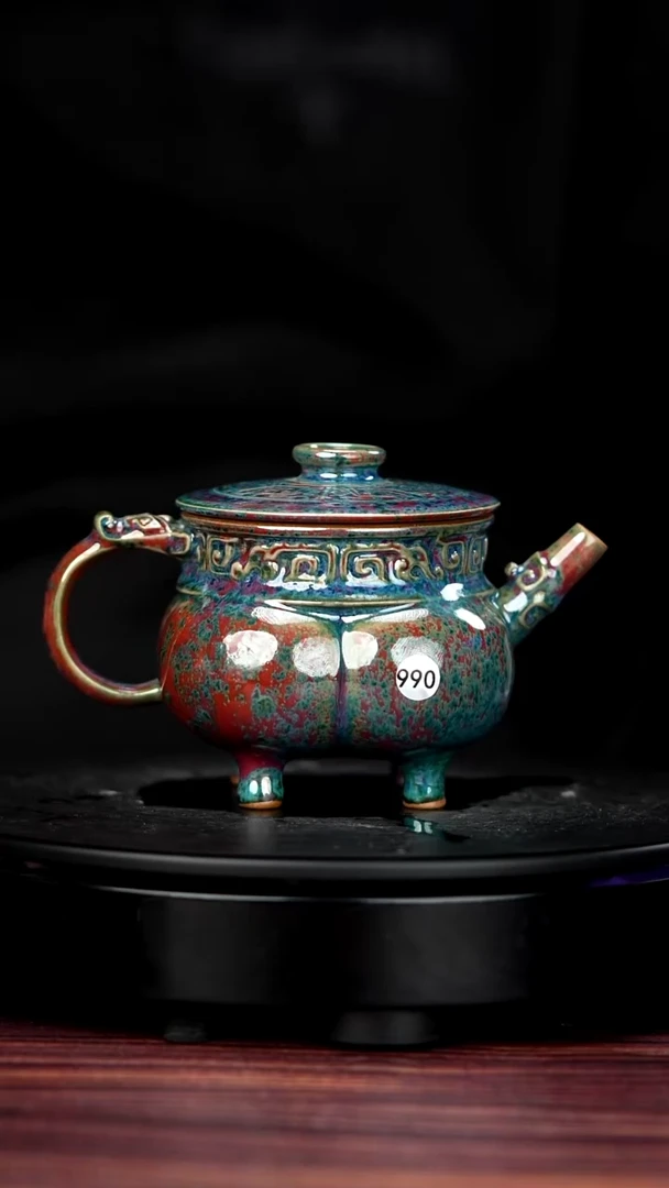 壶瓷990#于大鹏一级品原矿钧瓷四隅壶