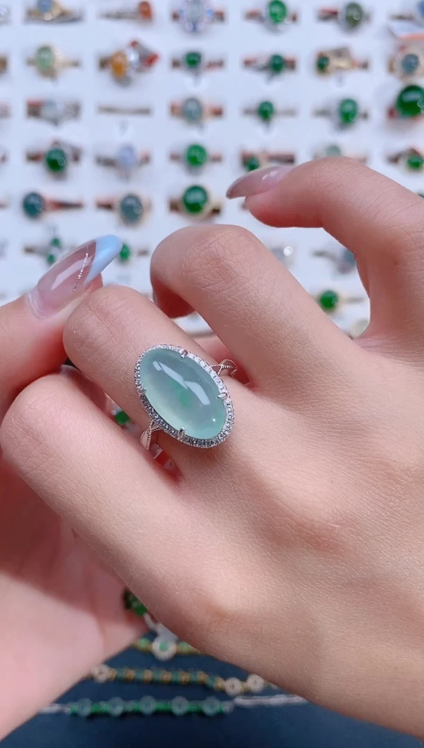 翡翠戒指银S925镶嵌天然翡翠