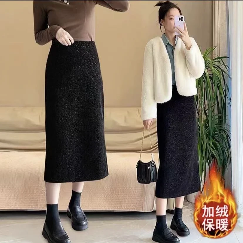 【璀璨星河】冬季高腰显瘦藏肉时尚百搭银丝气质松紧腰小香风中长裙