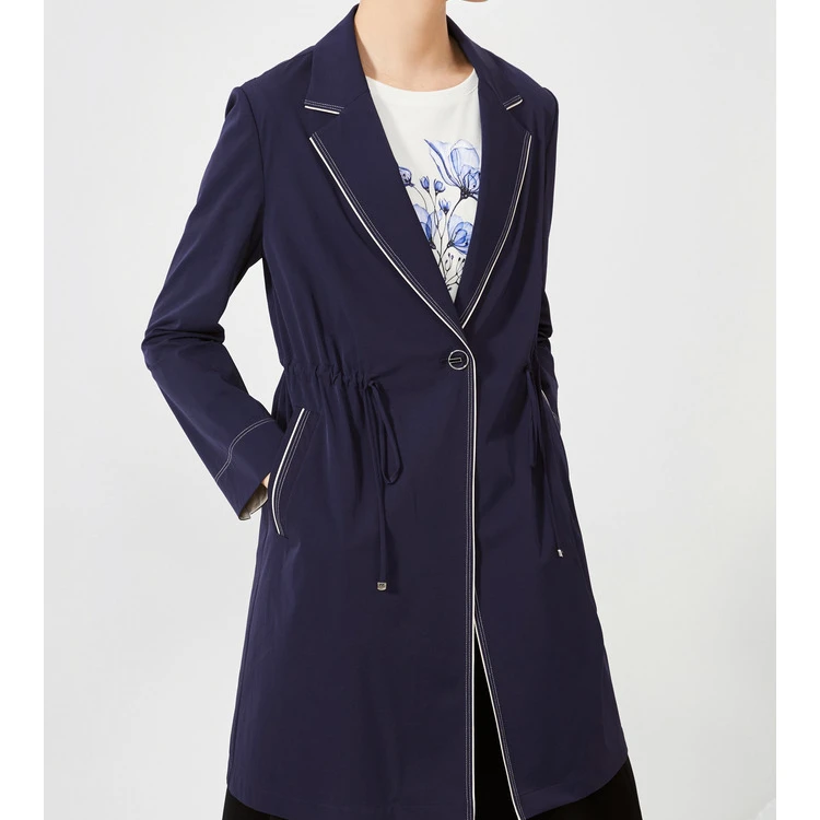 娜尔思春季新款中长款西装领通勤长袖上衣女外套风衣NJ00828R5