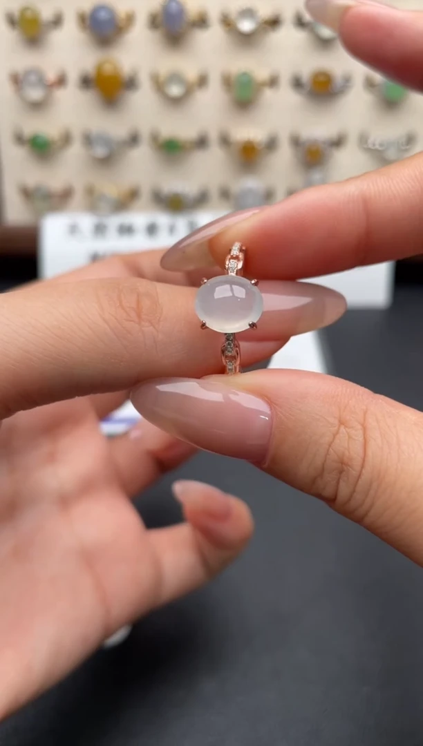 银S925镶嵌戒指翡翠一物一证一礼盒