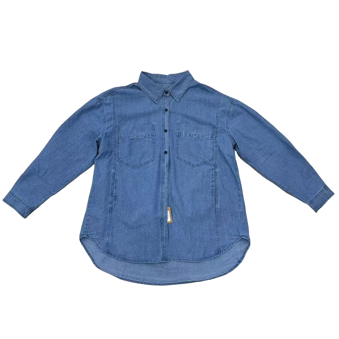 韩版牛仔衬衣衬衫春秋长袖蓝色时尚休闲百搭秋季洋气春季宽松纯色