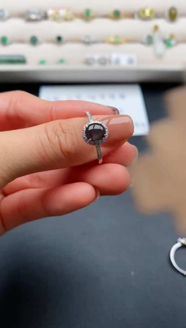 银S925镶嵌戒指翡翠缅甸天然A货翡翠111  8-6