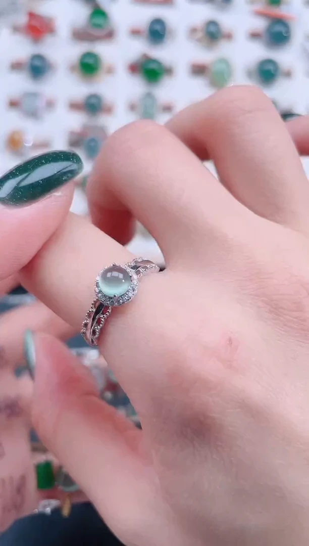 银S925镶嵌戒指翡翠天然翡翠