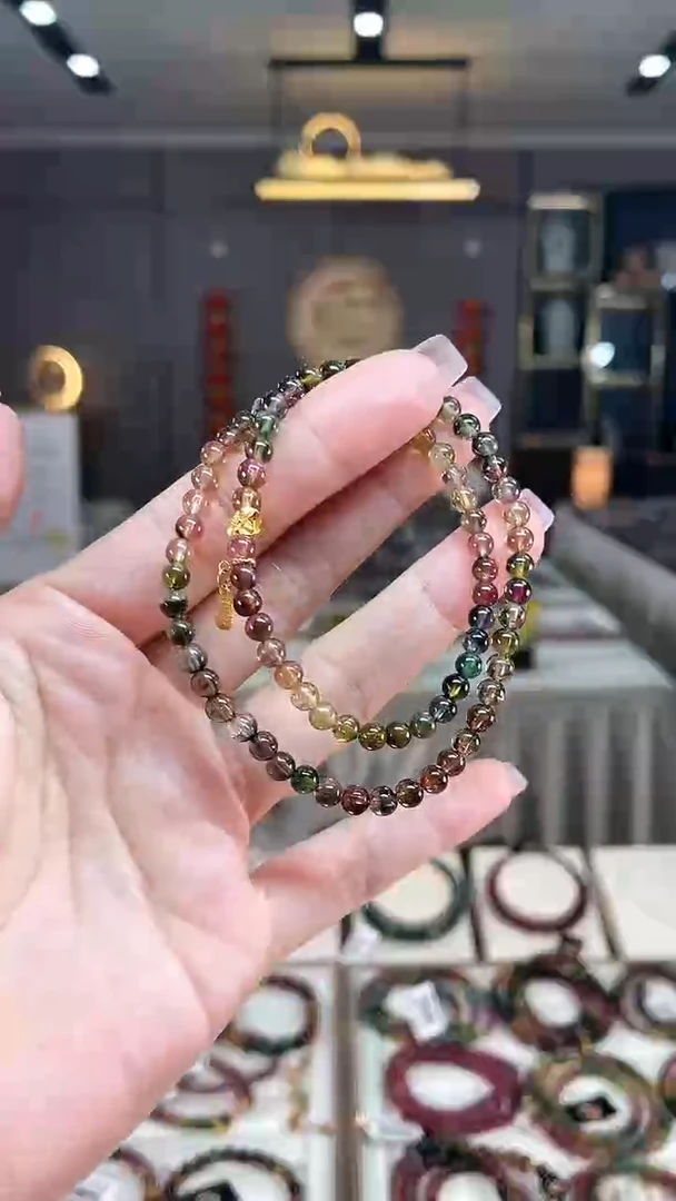 未镶嵌西瓜老矿碧玺双圈手串4mm+碧玺hon多样性发一条