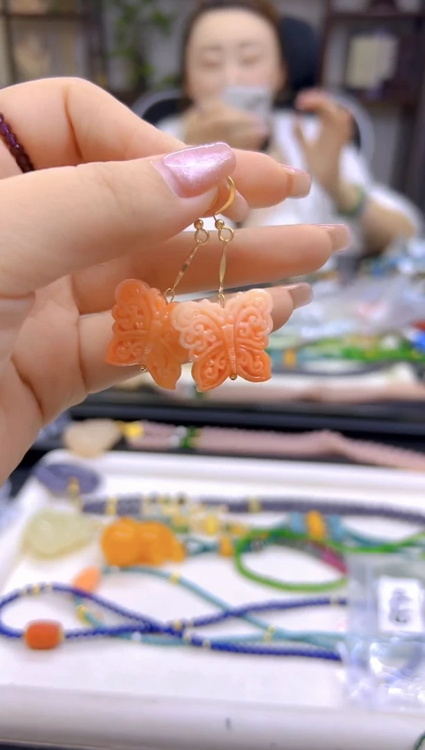 玛瑙/玉髓耳饰14K金镶嵌DIY款E530