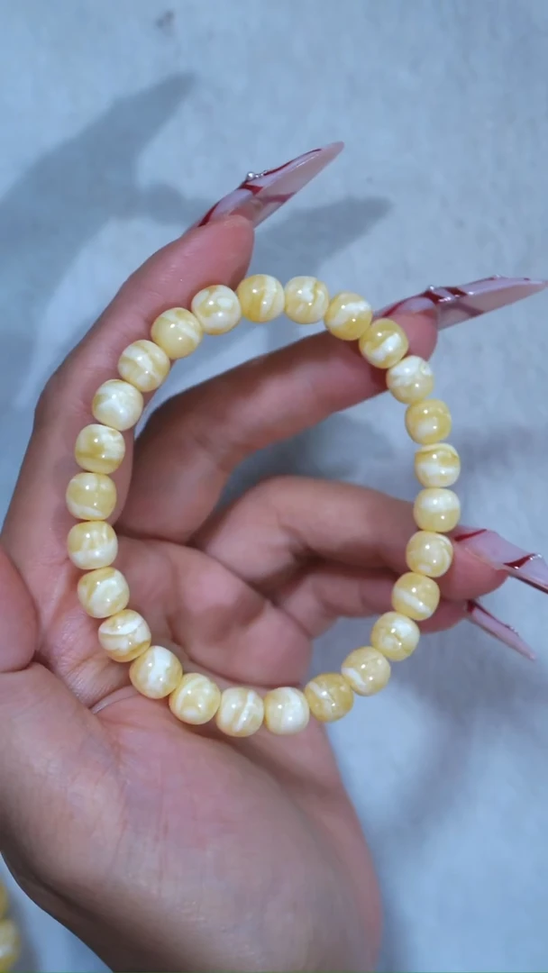 手链琥珀未镶嵌典藏级8mm瓷白虎皮纹妖花极限弧高庄