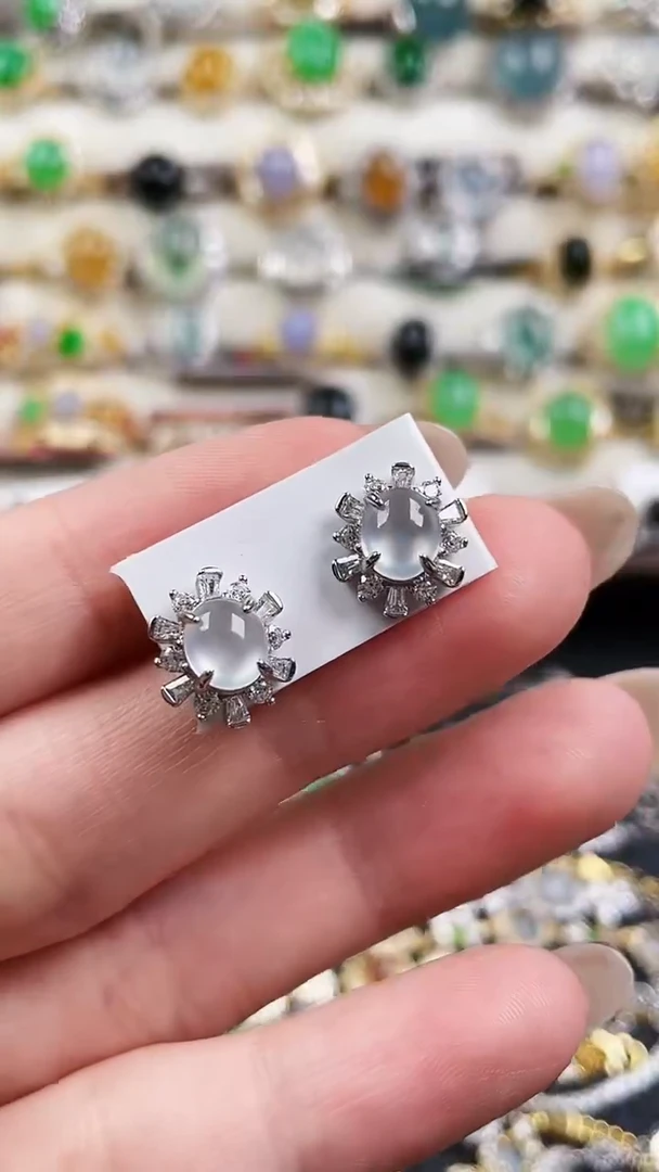 银S925镶嵌翡翠耳饰137