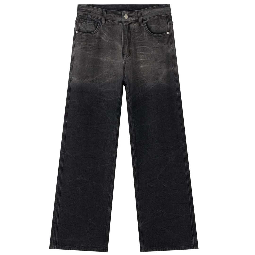 渐变黑宽松直筒牛仔裤男款爆款2025新款水洗夏季薄款情侣长裤子男