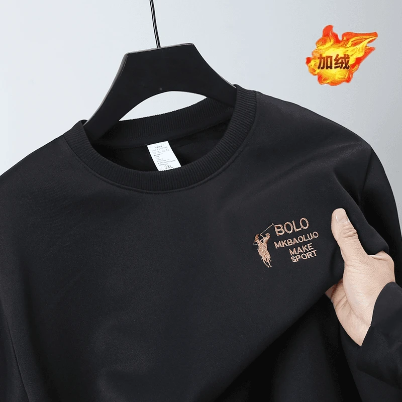 【逐世保罗刺绣-字母战马】秋冬新款运动休闲时尚加绒圆领潮流卫衣