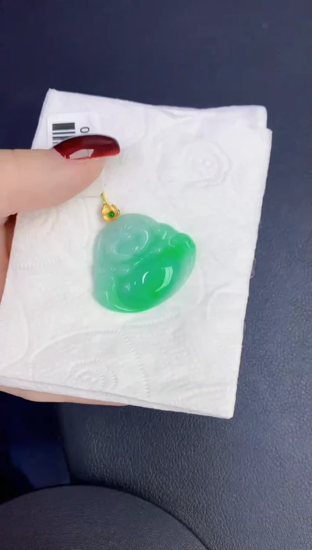 颈饰18K金镶嵌翡翠缅甸天然翡翠a货