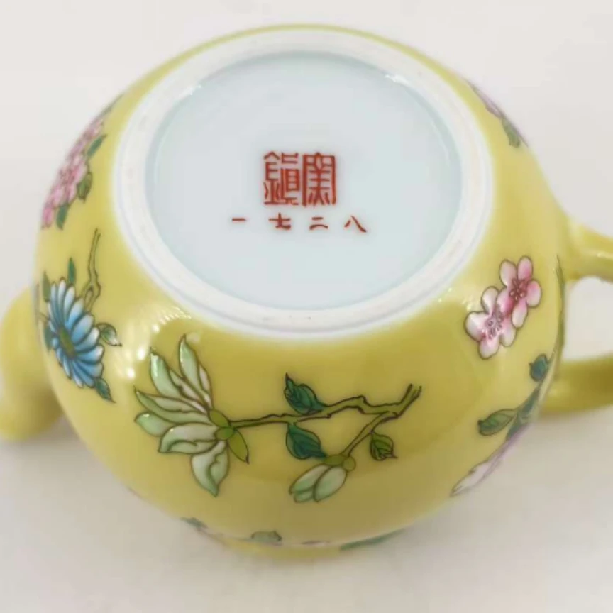 【景德】镇窑 粉彩花卉黄地福禄壶 陶瓷 zy0491
