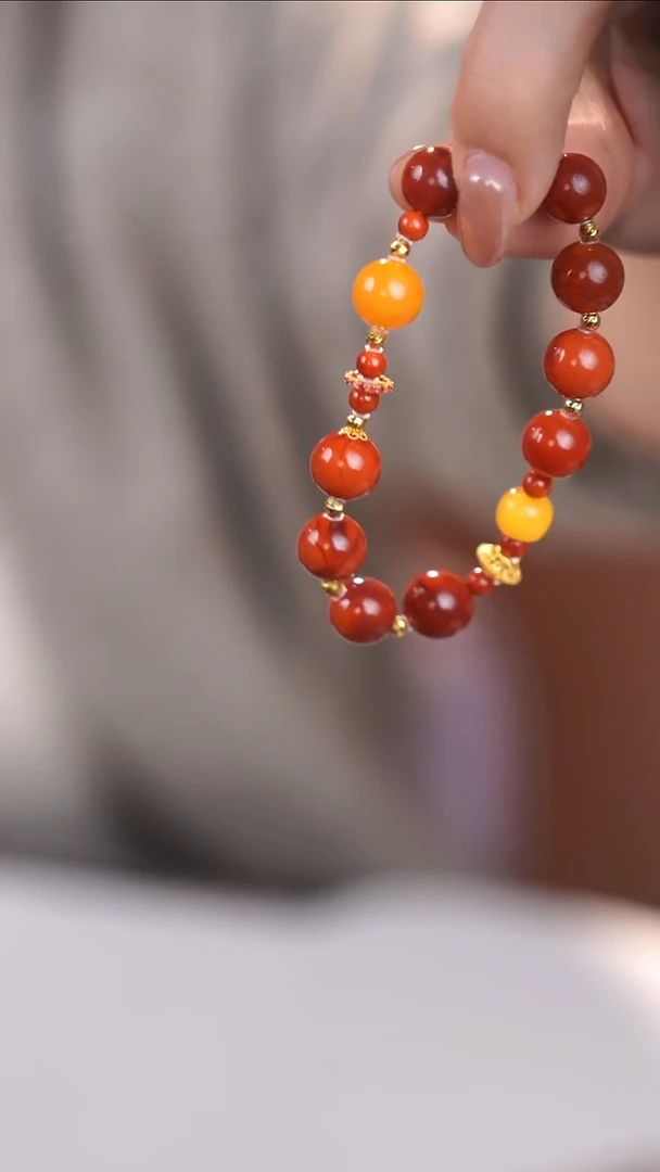 18K金镶嵌手链南红玛瑙@