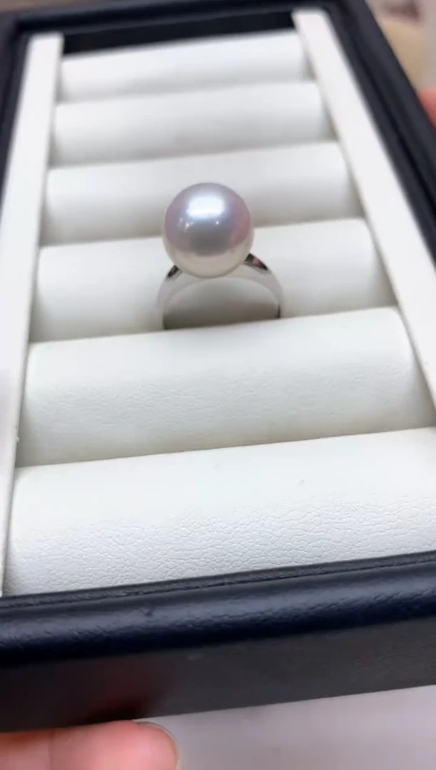 铂Pt900镶嵌戒指淡水珍珠12-13mm