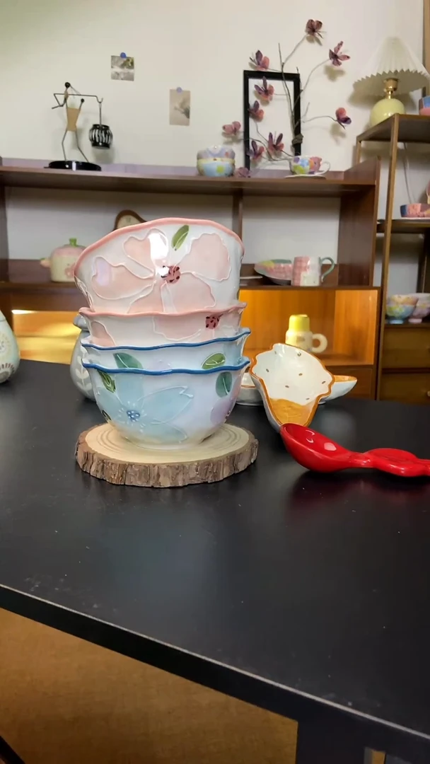 陶瓷粉花2个+黑花2个微瑕