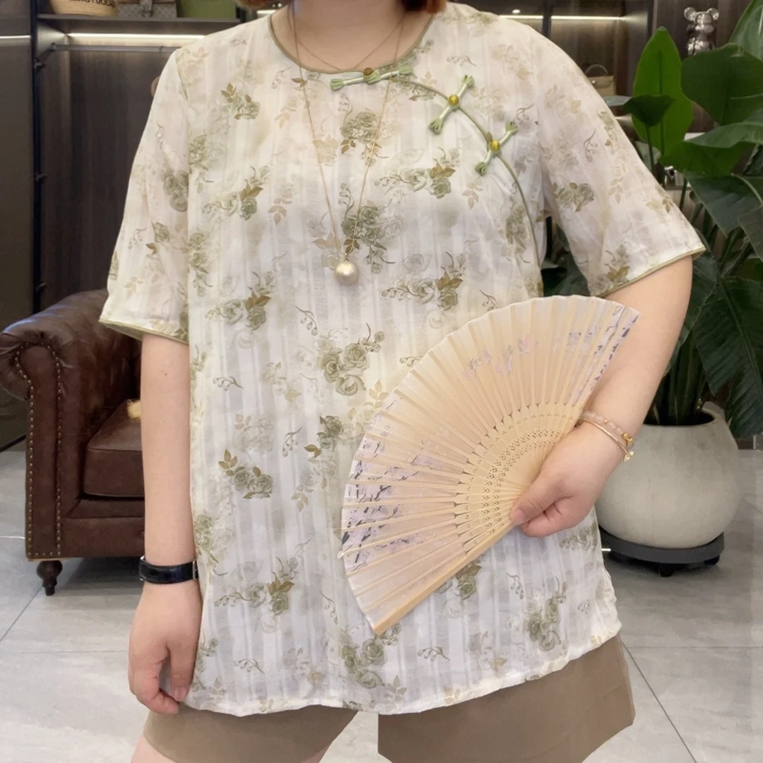 新中式禅意风复古斜襟盘扣凉感衬衫T恤（衣长72）