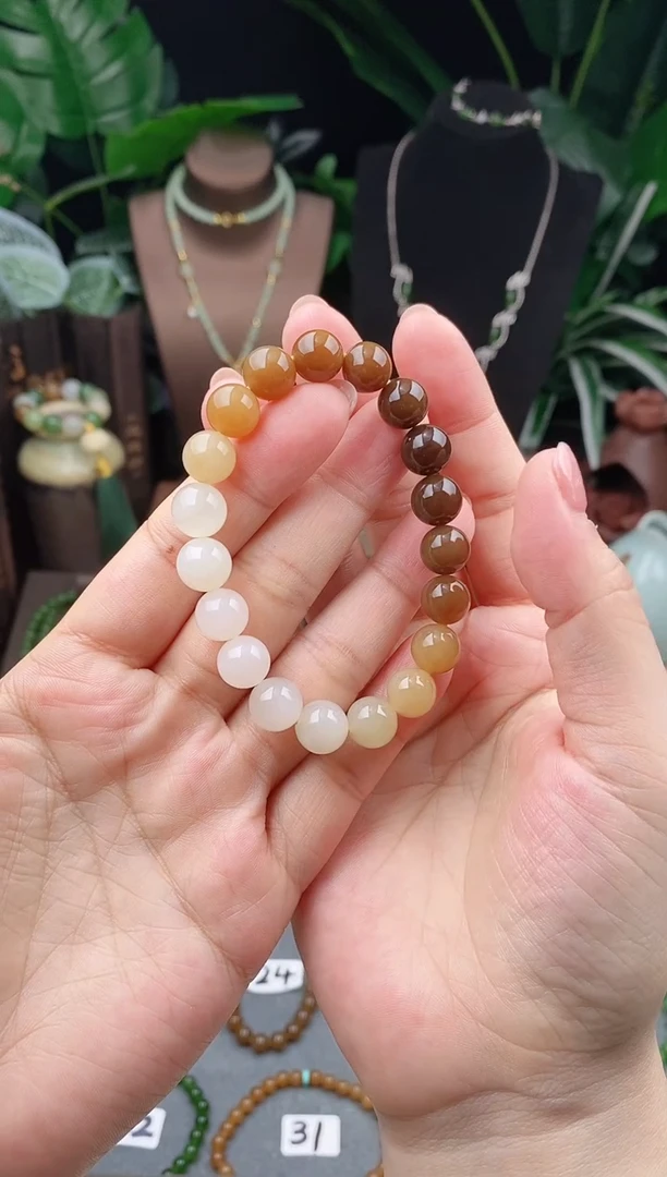 【闪购商品】和田玉(糖玉)手链未镶嵌精品10m新疆且末糖玉渐变